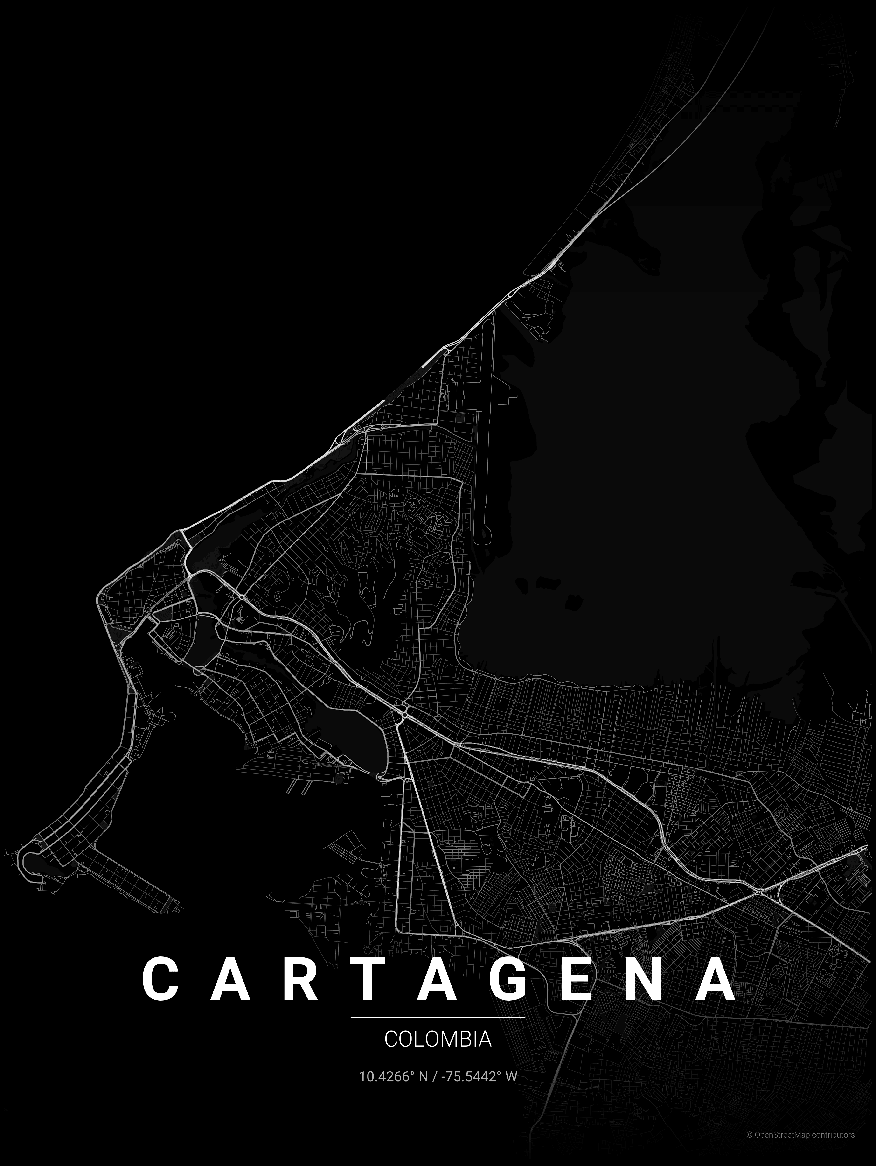 Mapa decorativo de Cartagena en estilo Noir
